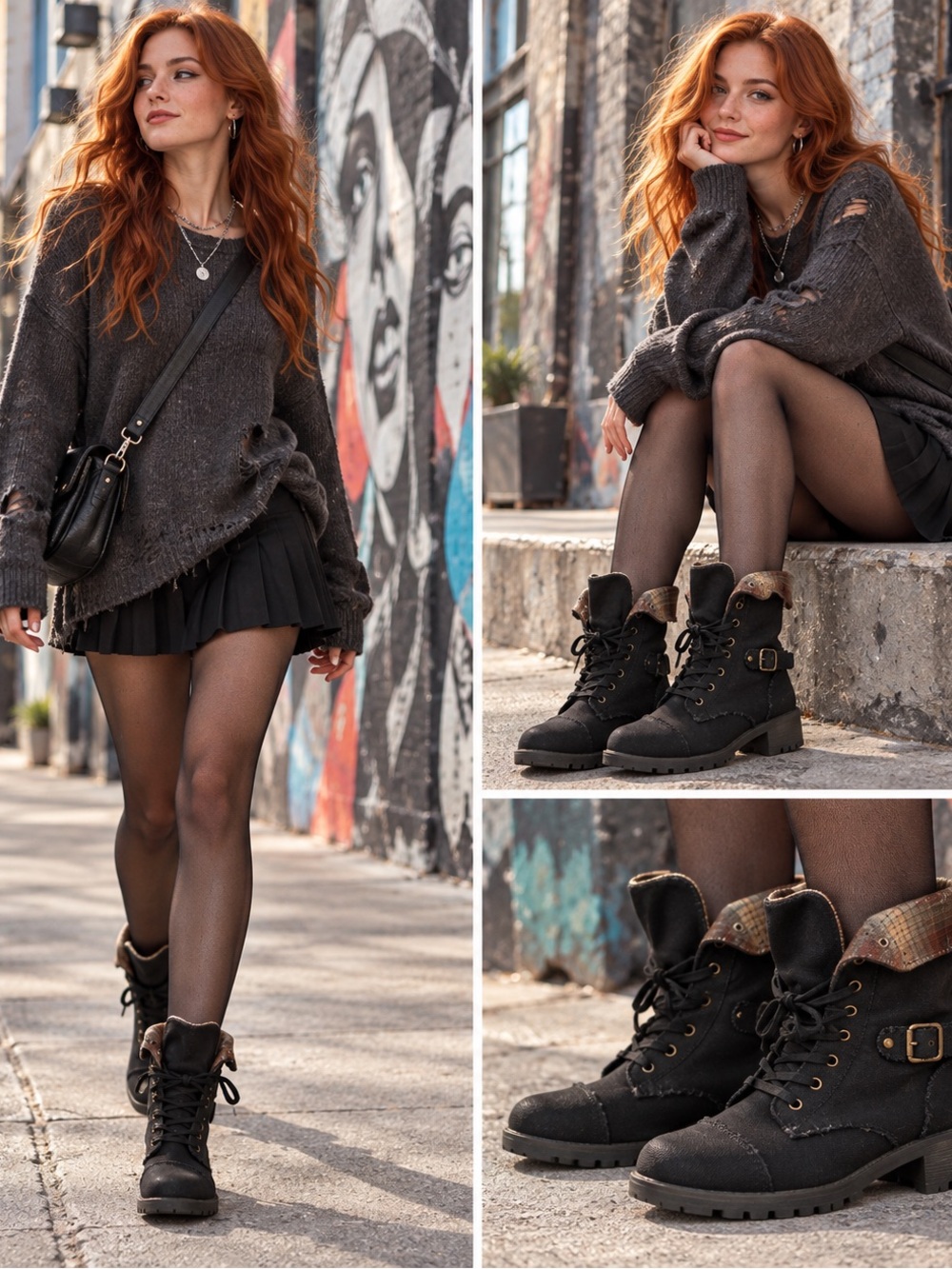 Arizona Jean Company Black Lace-Up Combat Boots with Buckle Detail